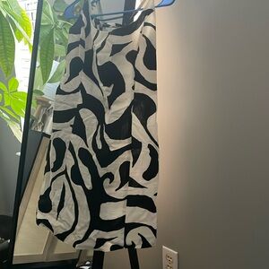 H&M linen midi dress cream and black M